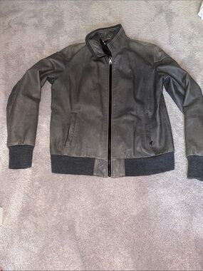 Straight from Italy 100% Leather Bomber Jacket - Dark Gray